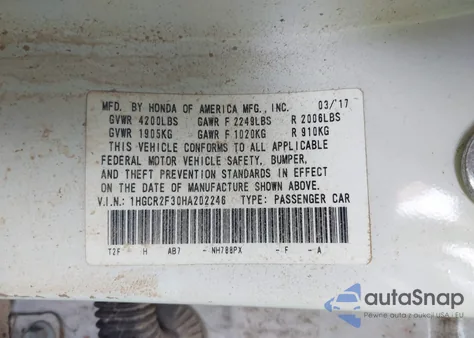 2017 Honda Accord Lx from USA, damaged, VIN 1HGCR2F30HA202246